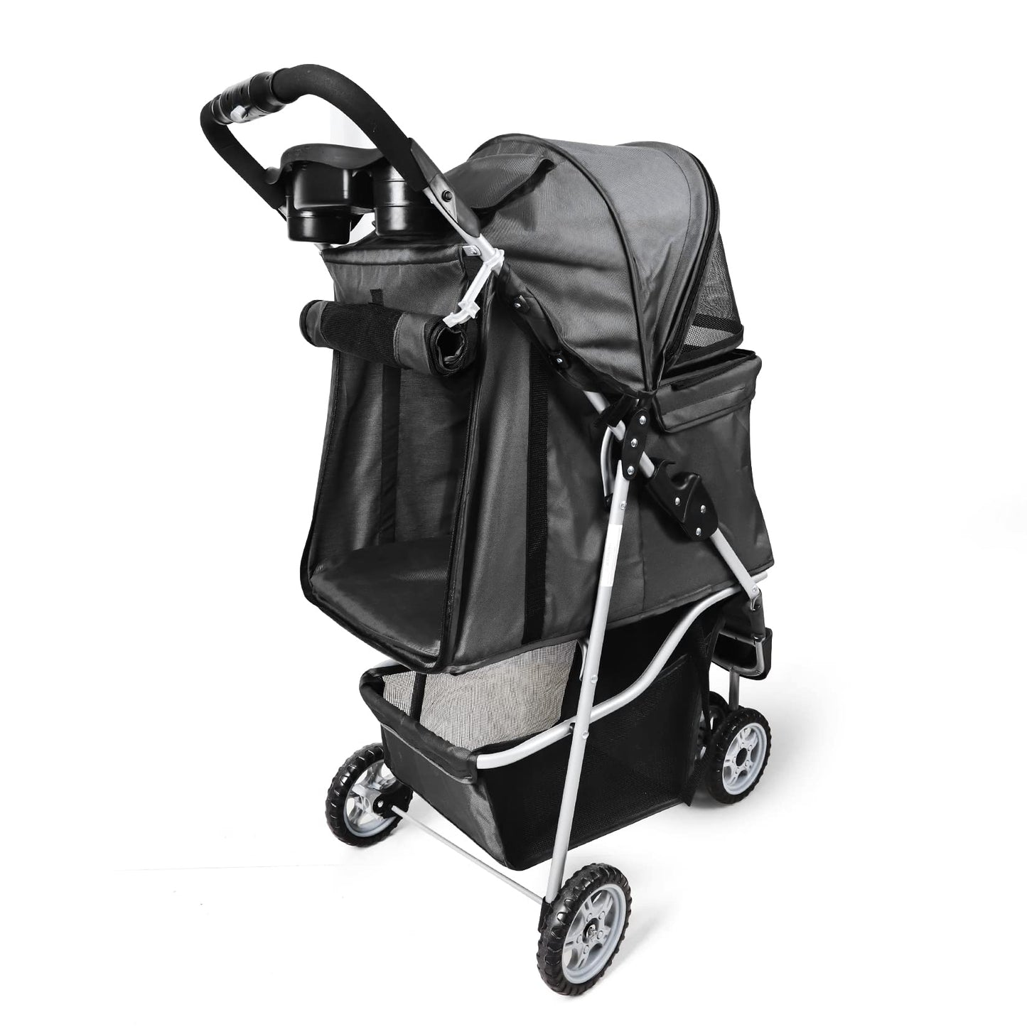Pet Strollers for Small Medium Dogs & Cats, 3-Wheel Dog Stroller Folding Flexible Easy to Carry for Jogger Jogging Walking Travel with Sun Shade Cup Holder Mesh Window (Black)