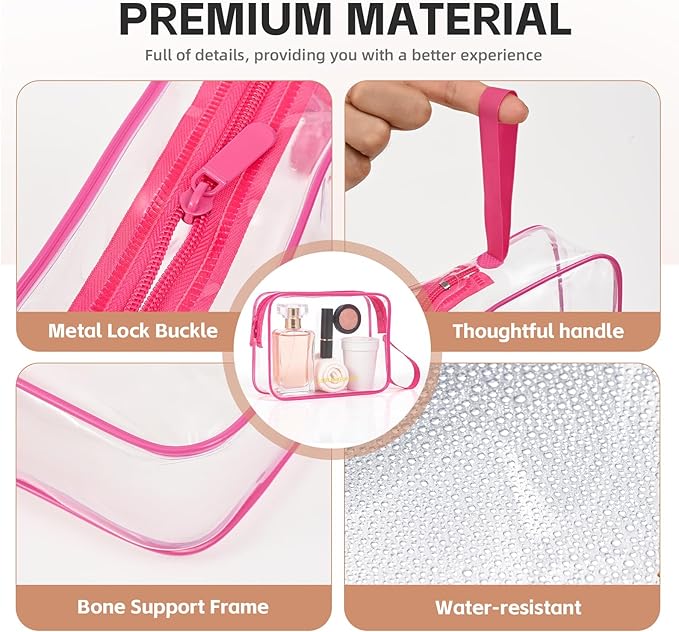 Clear Makeup Bag,2 Pack TSA Approved Toiletry Bag Travel Toiletry Bag Hanging Makeup Cosmetic bag for Women Men (ROSY)