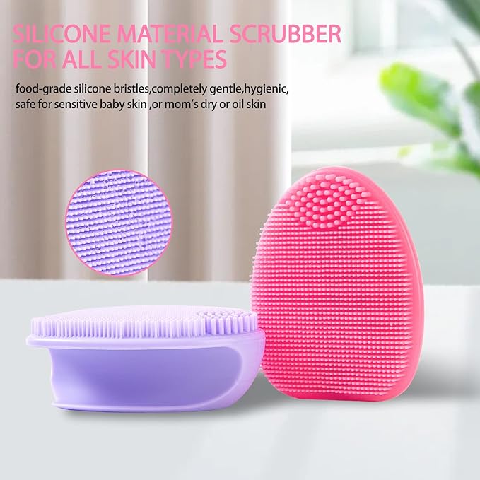REVEX Face Scrubber,2Pcs Silicone Face Scrubber for Women Men,Face Exfoliator Brush, Manual Facial Cleansing Brush,Exfoliating Pore Scrubber for Sensitive Skin.(Pink+Purple)