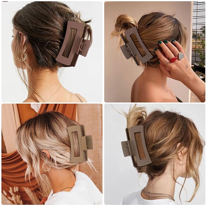 8 Pcs Hair Accessories for Women - 4.1 Inch Square Rectangle Jaw Clips for Women and Girls, Thick and Thin Hair(Coffee Red)