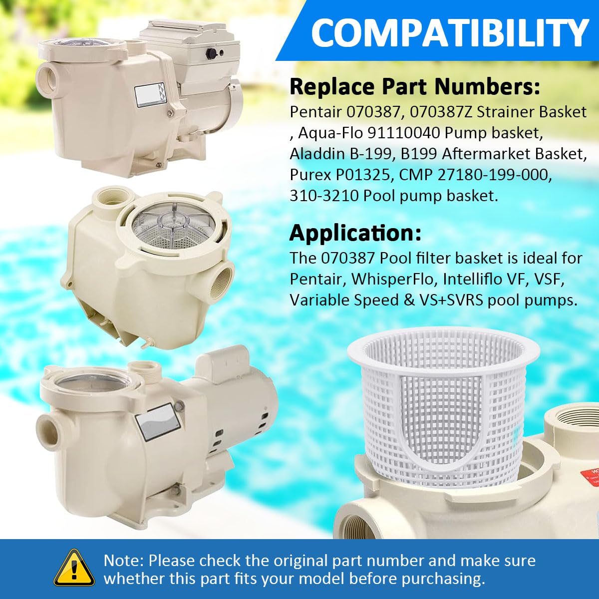 Sanyasi 070387 Strainer Basket Replacement for Pentair Whisperflo Intelliflo Pool Pump Basket, Replace 91110040 B-199 B199 Pool Filter Basket