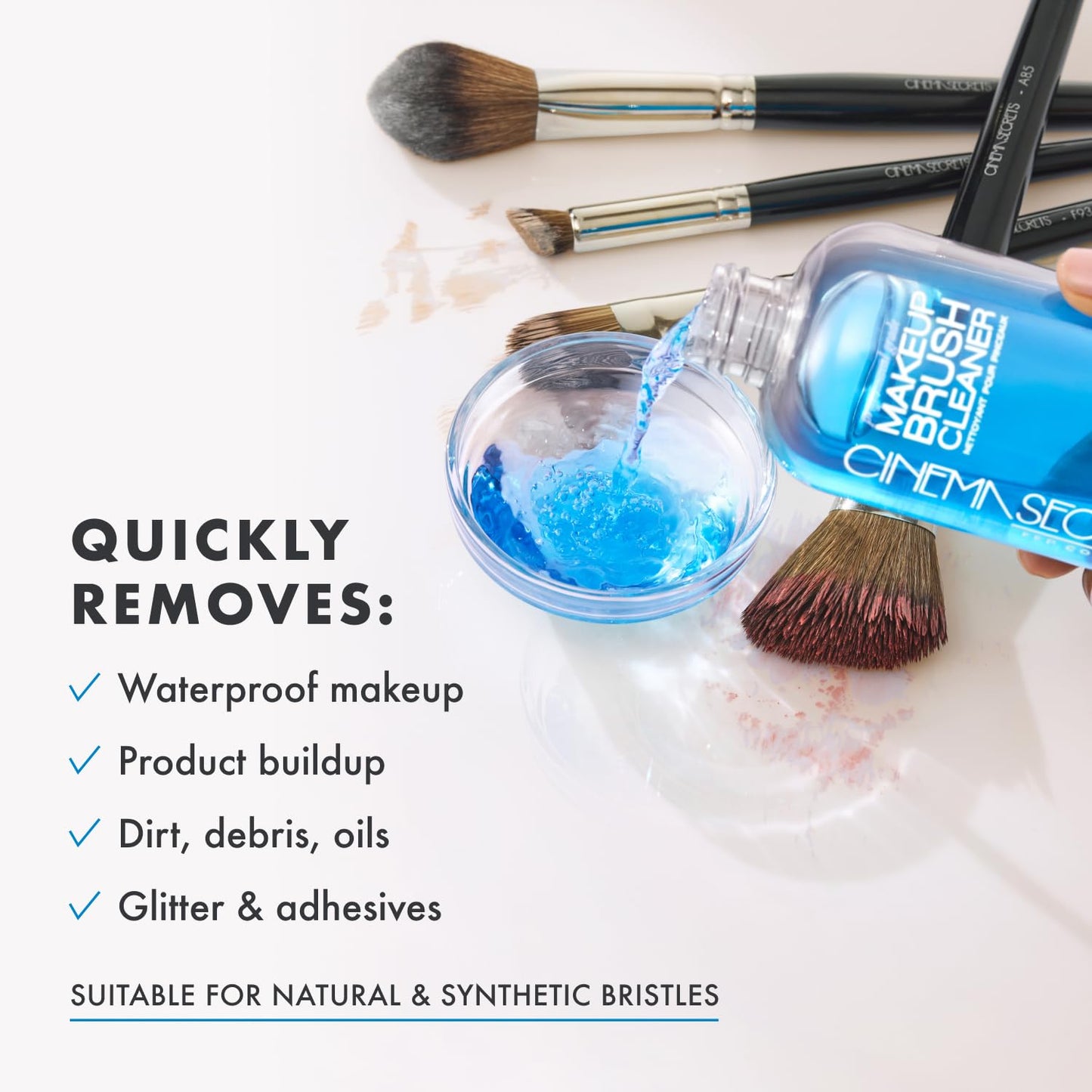 Cinema Secrets Original Blue Vanilla Makeup Brush Cleaner Solution - Professional Cleanser for Makeup Brushes - Quick-Drying, Rinse-Free Formula - Removes Stubborn Waterproof Make Up (8 fl oz)