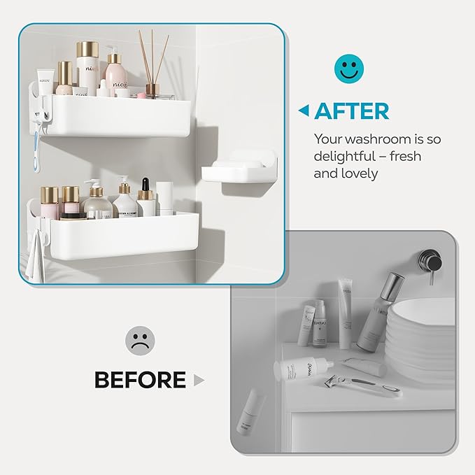 Nieifi Adhesive Wall Shelf, Shower Shelves, Shower Organizer for Bathroom Organization (White, 3 pieces)