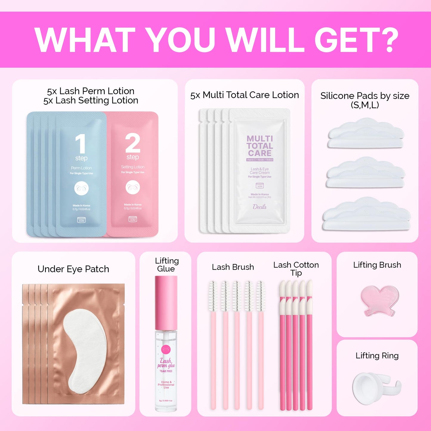 Korean Lash Lift Kit - 5 Sets At Home Eyelash Perm Kit with Upgraded Glue, Eyelash Lift, DIY Lash Perm Easy for Beginner & Professional, Semi Permanent Perming Wave Suitable For Salon & Home