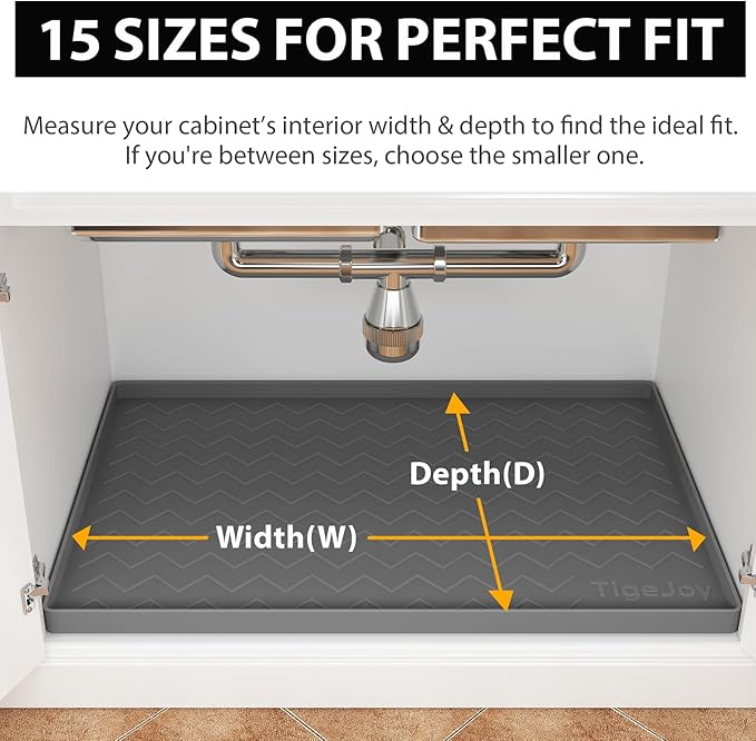 TigeJoy 28" x 19" Under Sink Mats for Kitchen Waterproof, Leak-Proof Silicone Mat Sink Protector and Cabinet Liner, Kitchen Essentials Organizer and Storage, Boot or Shoe Tray, Pet Feeding Mat
