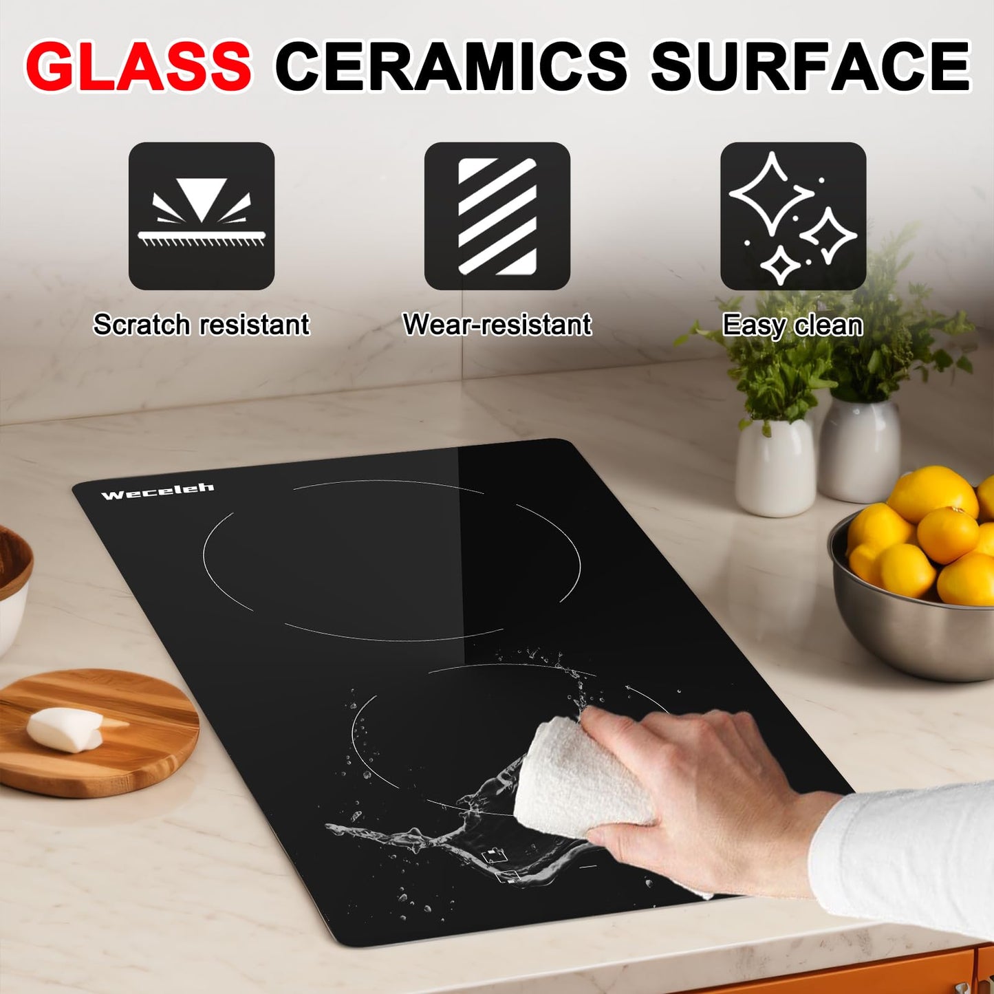 36 Inch Electric Cooktop 7300W Built-in Electric Stove Top 5 Burners 11 Power Levels,Knob Control,Keep Warm Function,Child Safety Lock,Hot Surface Indicator