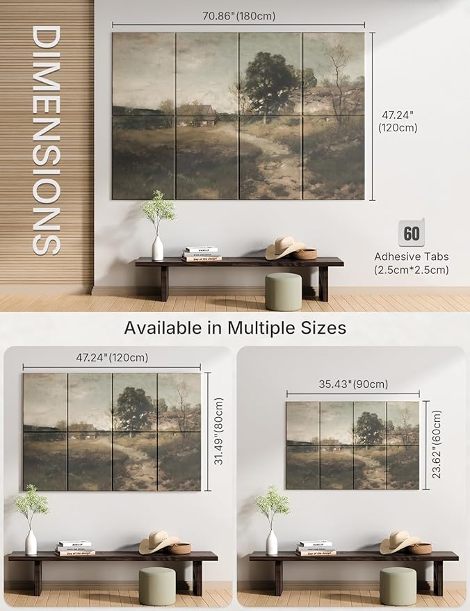 Wall Art Acoustic Panels,70''×47''Sound Absorbing Panels-8-Pack with 60 Adhesive Tabs, Decorative Sound Absorbing Panels for Living Room and Recording Studio, Offices-Arkville Landscape