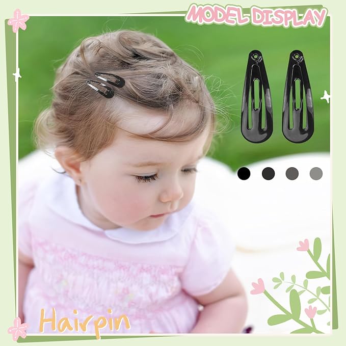 1Inch Black Snap Hair Clips, 60Pcs Small Clips for Little Girls, Baby Infant 3cm Candy Color Hair Clips Barrettes for Toddlers Hair Accessories