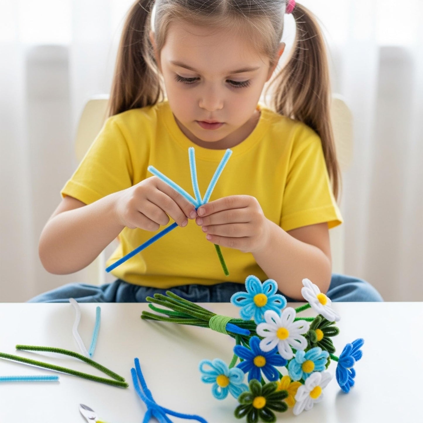 Caydo 500 Pieces Blue Flowers Pipe Cleaners, Craft Chenille Stems Bulk for DIY Art and Craft Projects Creative Gift and Mother's Day Decorations