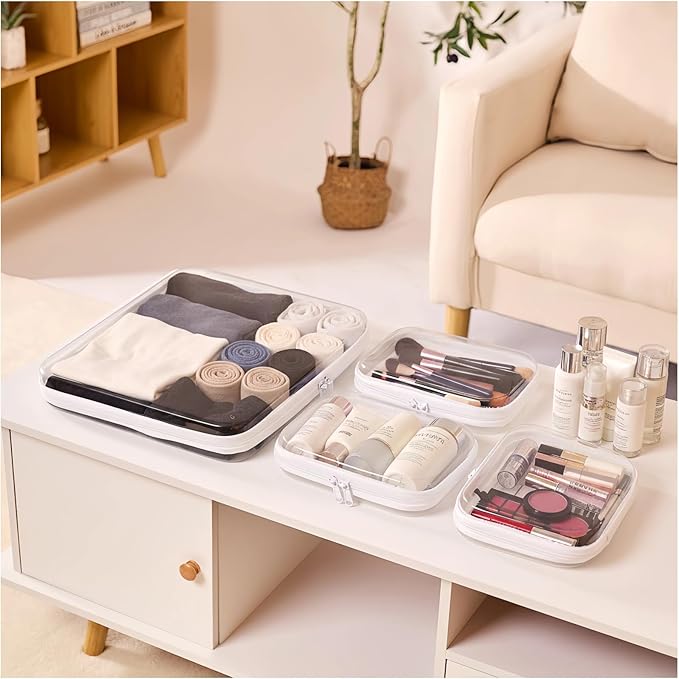 Clear Hard Shell Zipper Pouches, Clear Zipper Bags, Hard Case Pouches for Purse & Diaper Bag Organizer,and Travel Essentials (XL+3M-)