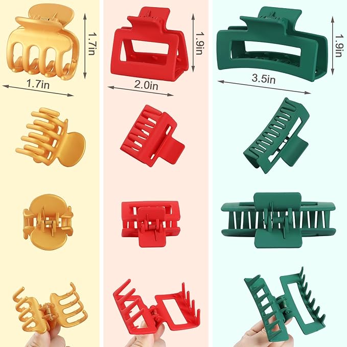 3 Styles Hair Clips for Women Small Medium Big Claw Clips for Thin Thick Hair 12 Pcs Hair Claw Clips Hair Clips Combination Hair Accessories for Women (Christmas)