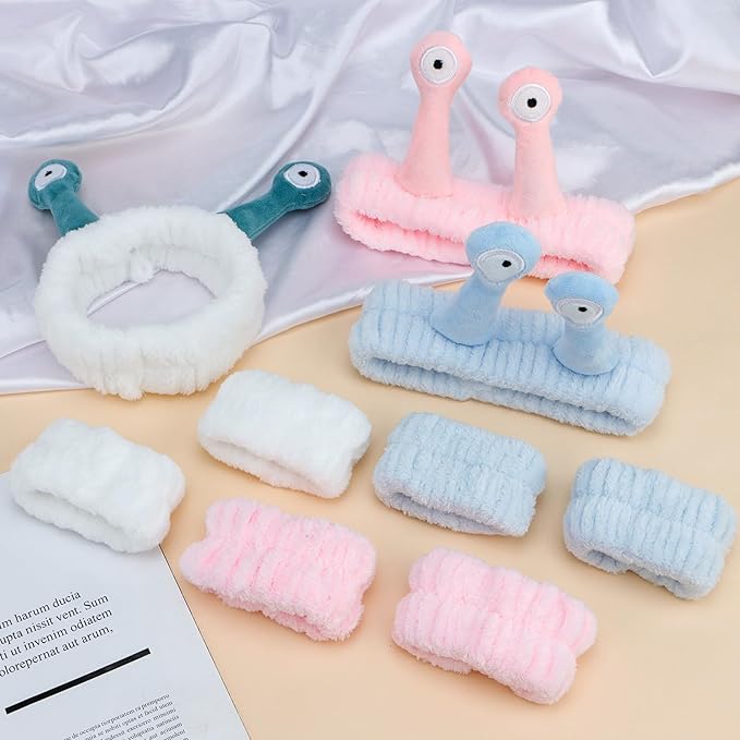 Canitor Snail Spa Headband Wrist Bands - Cute Animal Hair Accessories for Face Wash, Makeup Removal, and Skincare - Fun Gifts for Women and Girls