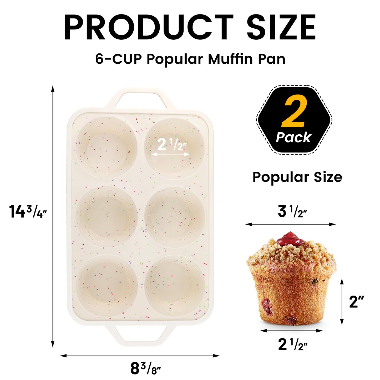 Vinino Jumbo Muffin Pan with Metal Reinforced Frame-2Pack, Silicone Cupcake Pan for Baking 6 Cup Jumbo Size, BPA Free Silicone Muffin Tray, Cupcake Baking Pan Molds for Oven Dishwasher Safe-Cream
