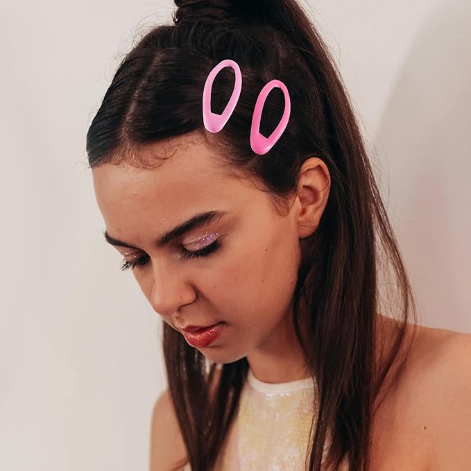 20PCS Oval Metal Snap Clips for Women No Slip Small Barrettes for Thin Fine Hair,Pink