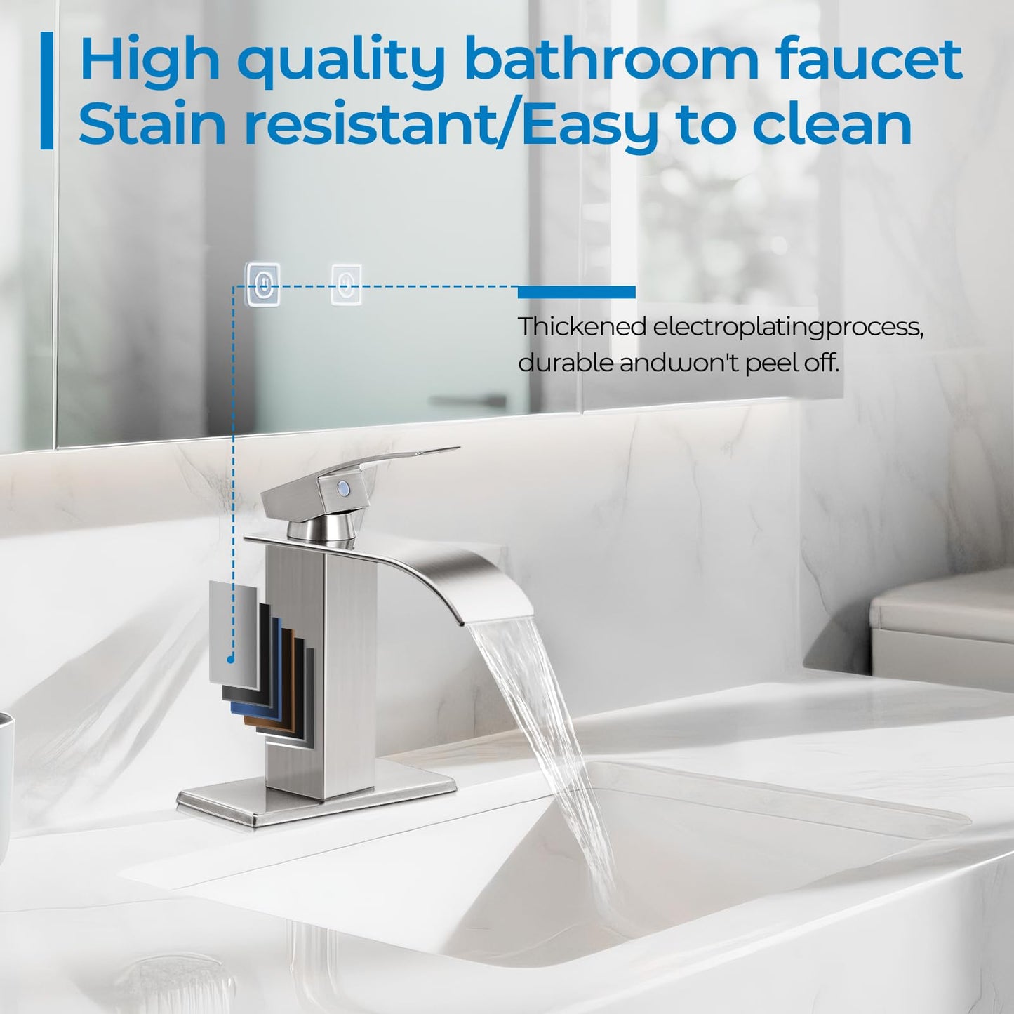 RNDIOZD Brushed Nickel Bathroom Faucets *2, Waterfall Bathroom Sink Faucet Modern Single Handle Bathroom Faucte 1 or 3 Hole, RV Mixer Tap Vanity Faucet - Includes Pop-up Drain