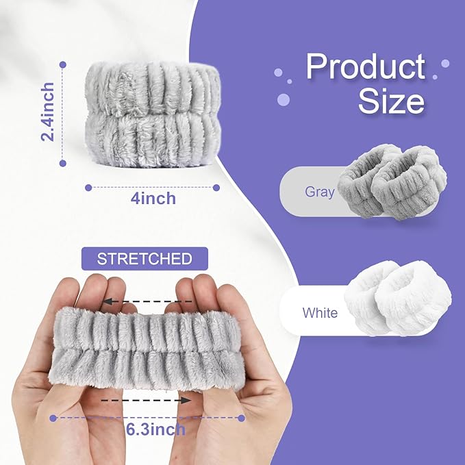 4Pcs Microfiber Wrist Bands for Face Washing - Absorbent Towel Wristbands for Women, Prevents Water from Spilling Down Arms