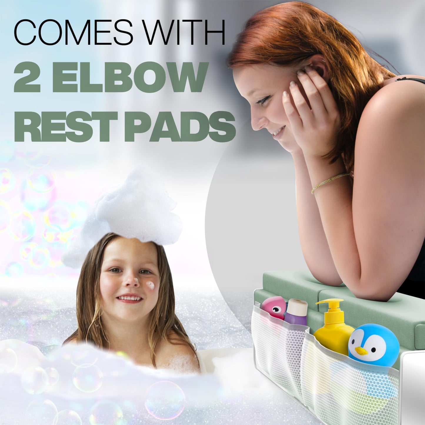 Comfortable Bath Kneeler and Elbow Kneeling Rest Pad for Baby Bathing Parents - Painless Foam Mat with Toy Organizer Pockets - Quick Drying, Foldable, Non-Slip for Baby and Toddler Bathing - Green