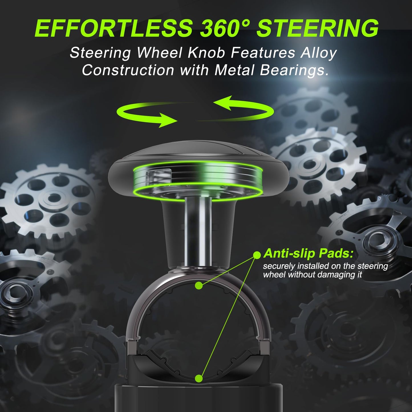 Tool Free Steering Wheel Knob, Suicide Knob for 3.45-4.9" Steering Wheel with Metal Bearing, Steering Wheel Knob Spinner for Cars, Trucks, Mowers, Boats, No Screws or Tools Needed (2Pack, Black)