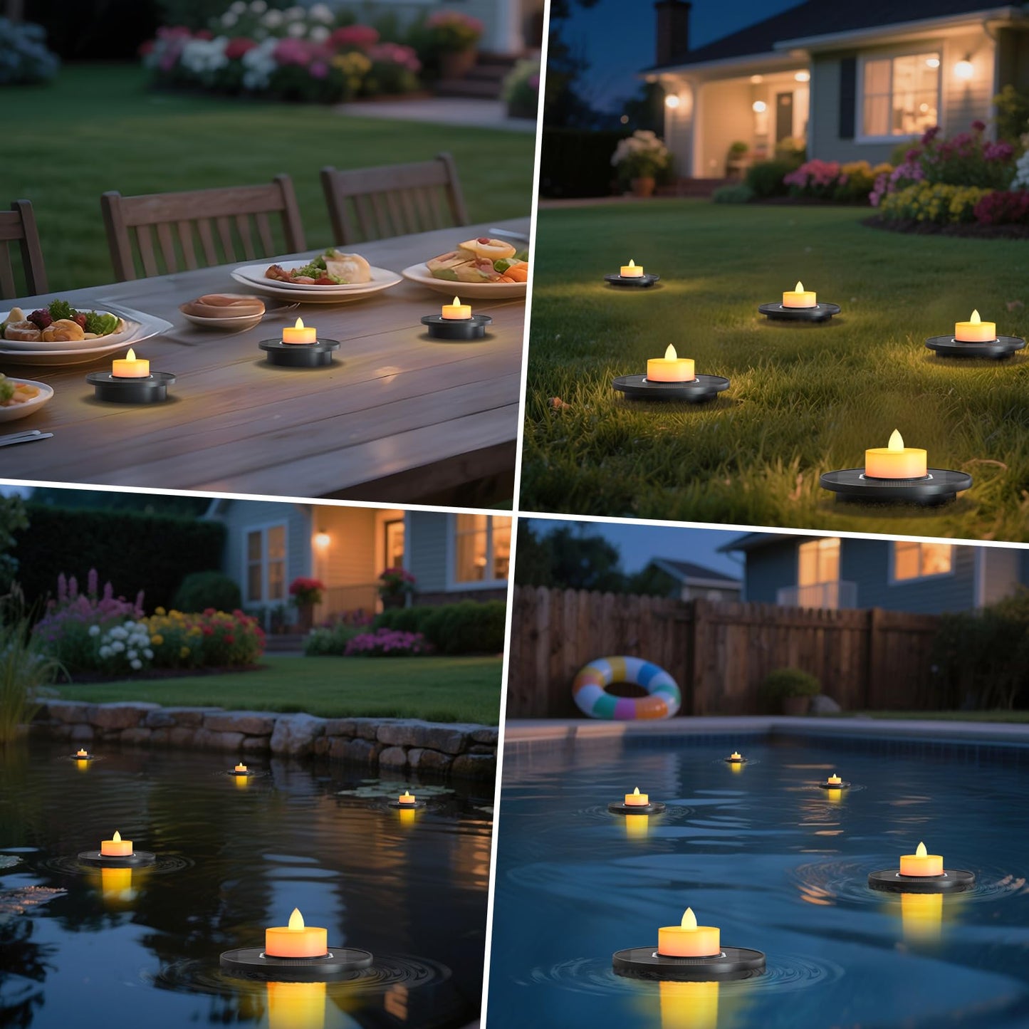 GGNOO Solar Floating Pool Lights, 5-Pack Solar-Powered Float Candles Lamps Tea Light for Pond Party Garden Backyard Outdoor Decor