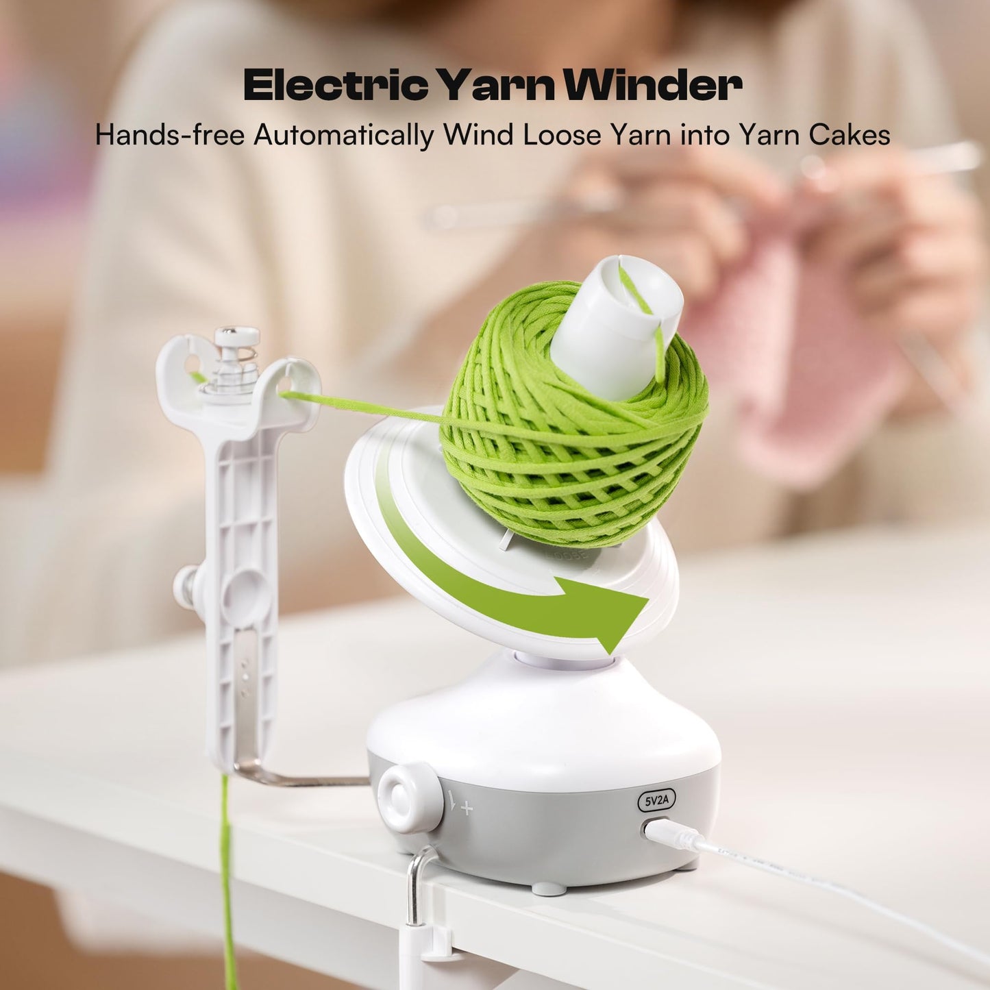 Caydo Electric Yarn Winder, Automatic Yarn Ball Winder, Dual Tension Spring, Stepless Speed, Compact 7oz, White