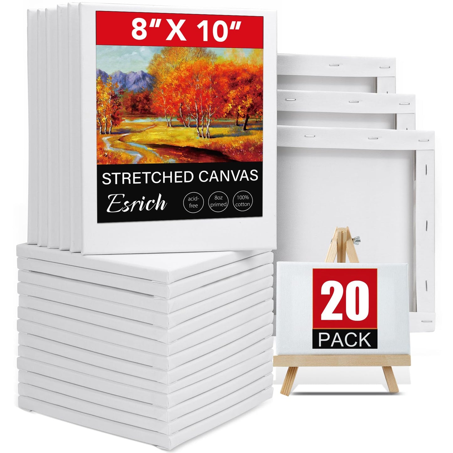 20 Pack Canvases for Painting with 8x10, Painting Canvas for Oil & Acrylic Paint.
