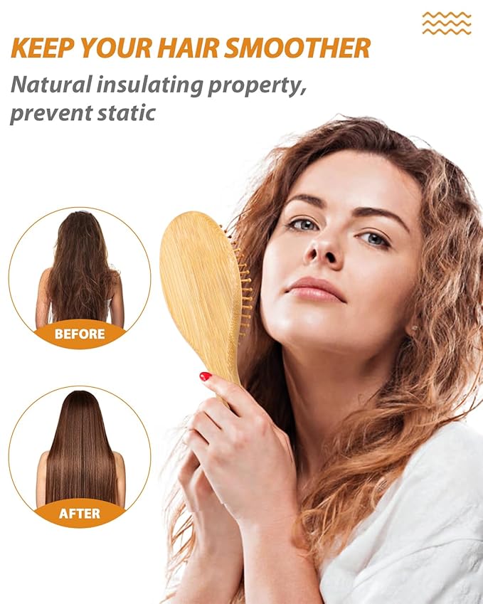 Pack of 2 Hair Brush with Bristles, Massages Scalp Anti-Static Hair Detangle for All Types, Lightweigh (Oval)