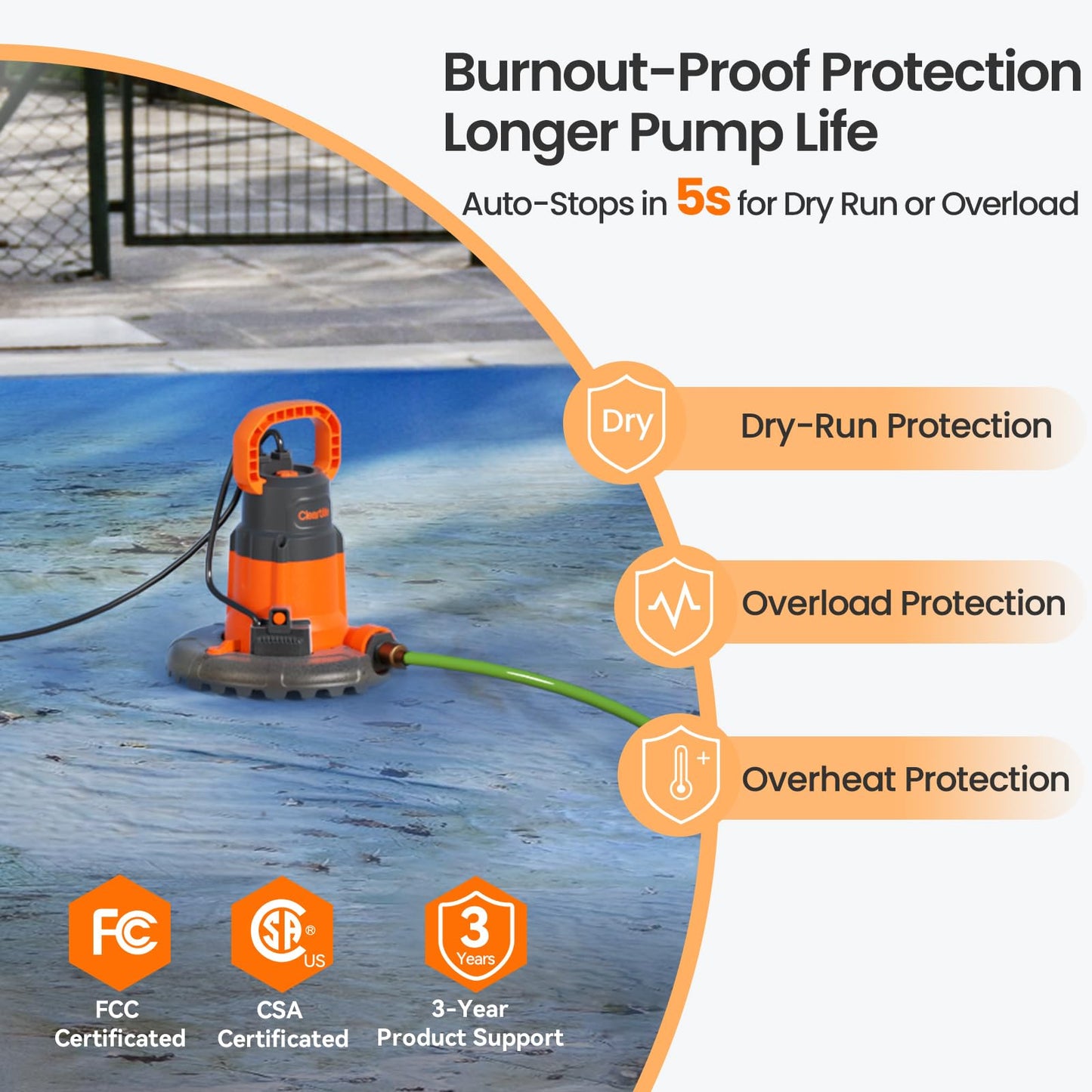 Cleartide Smart Automatic Pool Cover Pump, 1/4 HP 2160 GPH with Auto On/Off & Freeze Protection, Pump for Inground/Above Ground Winter Pool Covers, Dual Mode, 25ft Cord, 120V AC