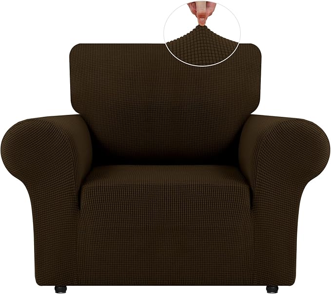 LURKA Stretch Chair Sofa Slipcovers 1 Piece Couch Covers for Sofa Furniture Protector Full Sofa Covers with Elastic Bottom for Kids and Dog (Brown, Small)