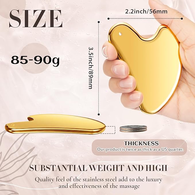 Nuanchu Stainless Steel Gua Sha Facial Tools Metal Guasha Tool for Face Body Jawline Shaper, Double Chin Reducer, Puffiness Reducing, Lymphatic Drainage Massager Skin Care Gift with Pouch(Gold)