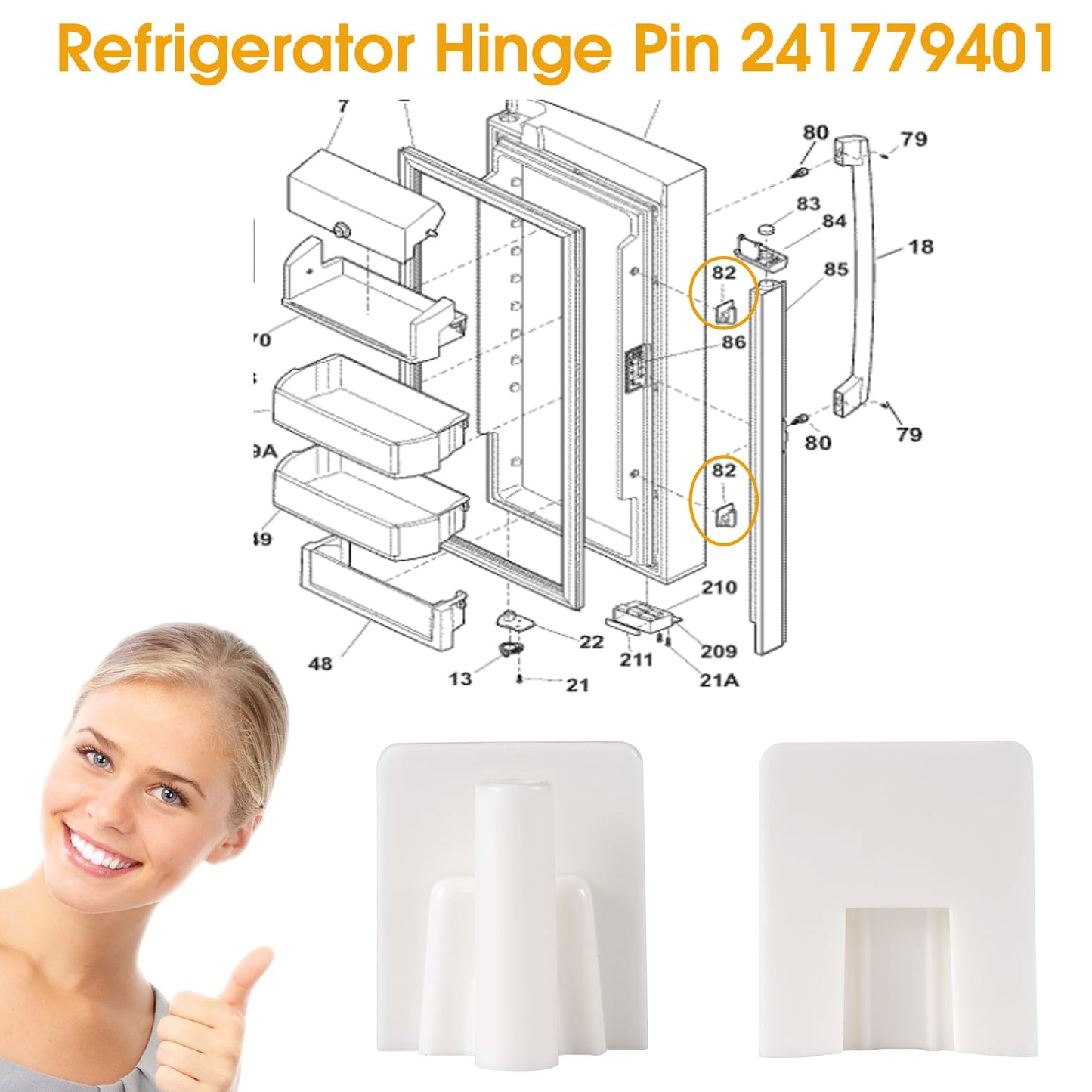 241779401 Refrigerator Door Hinge Pin Compatible with Frigidaire Electrolux Kenmore Refrigerator Door 1512662 AP4393564 AH2358752 EA2358752 PS2358752, Mullion, Upper or Lower Hinge Pin 2 Pack