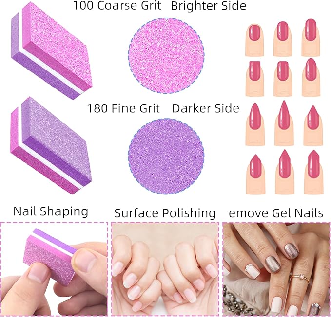 50 Pcs Sponge Nail Buffers,100/180 Grit Mini Nail Files,Mini Buffer Block Nail File for Acrylic & Natural Nails,Double-Sided Buffing Blocks for Manicure & Pedicure,Salon & Home Use(Pink-Purple)