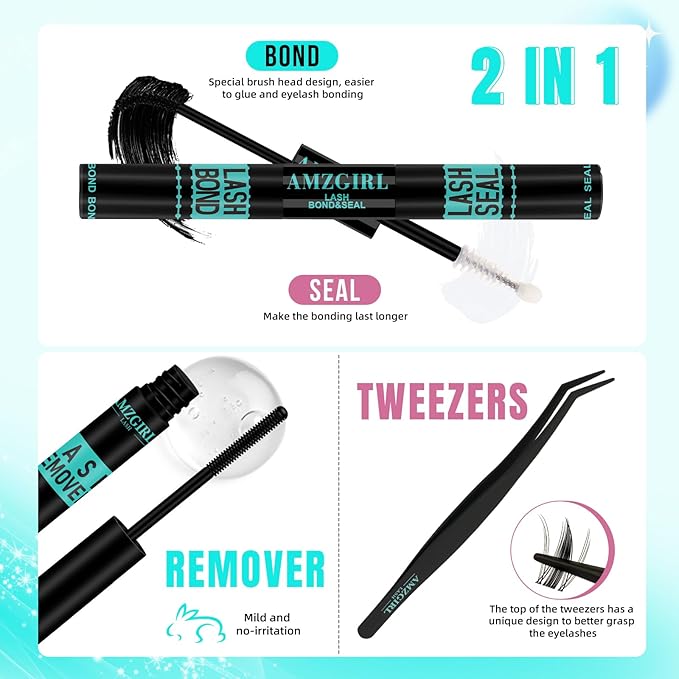 Manga Lash Clusters Kit 144PCS Fairy Eyelash Extension Kit with Lash Bond and Seal, Fake Eyelashes Clusters with Invisible Lash Band, Lash Glue Remover and Lash Applicators (8-18mm Kit,Black Bond)