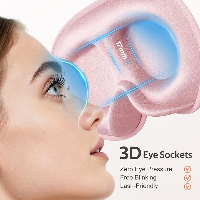 Sleep Mask for Women Men - 100% Blackout Eye Masks for Sleep - 3D Soft Sleeping Mask for Side Sleepers - Zero Pressure Lash Extensions Eye Cover Shade for Airplane Travel Essentials, Pink