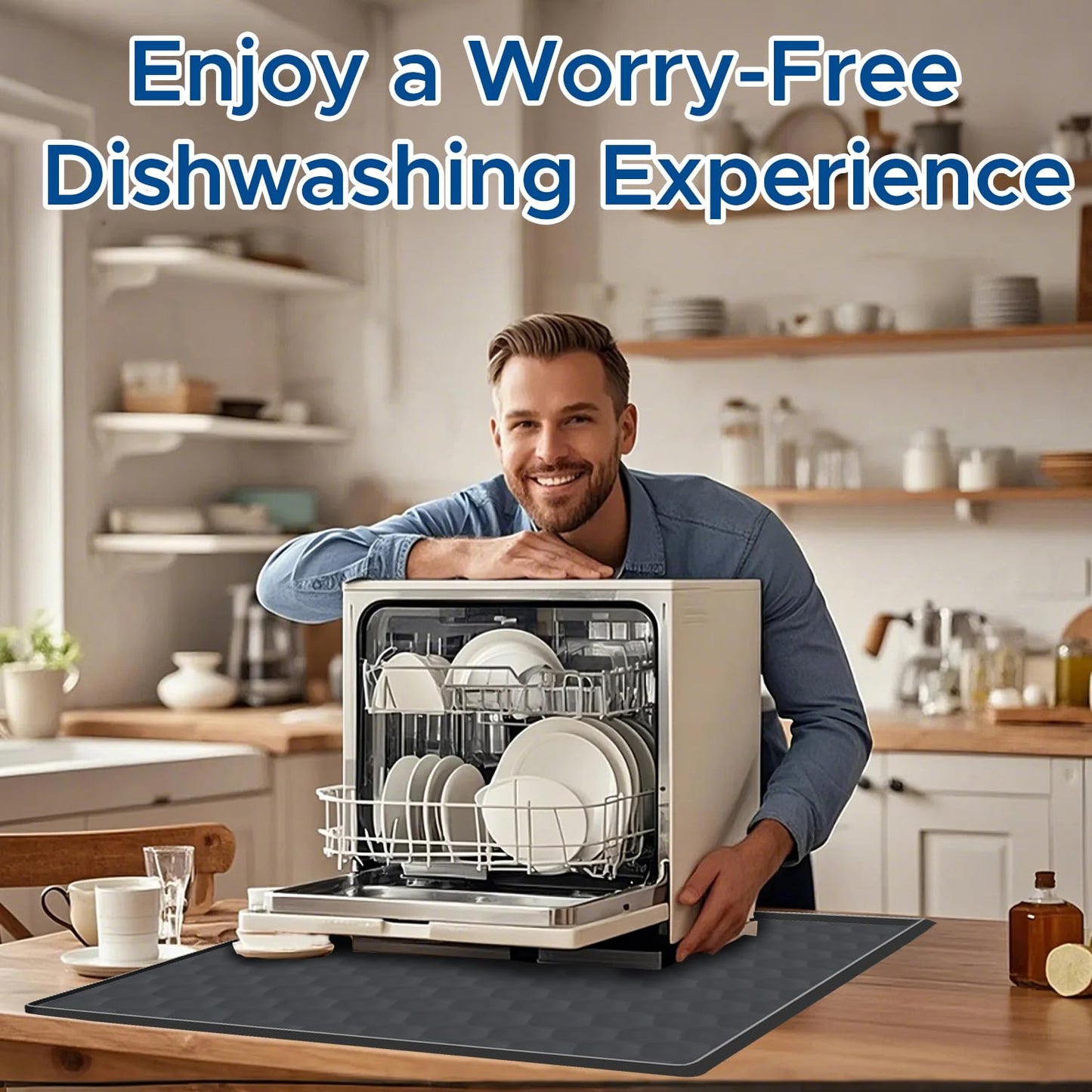 Dishwasher Drain Pan Mat,24''x20'' Dishwasher Drip Tray with Raised Edge,Non-Slip Silicone Dishwashers Drain Pan Floor Mat,Anti-Leakage Dish Washer Tray for Mini Dish Washers(
