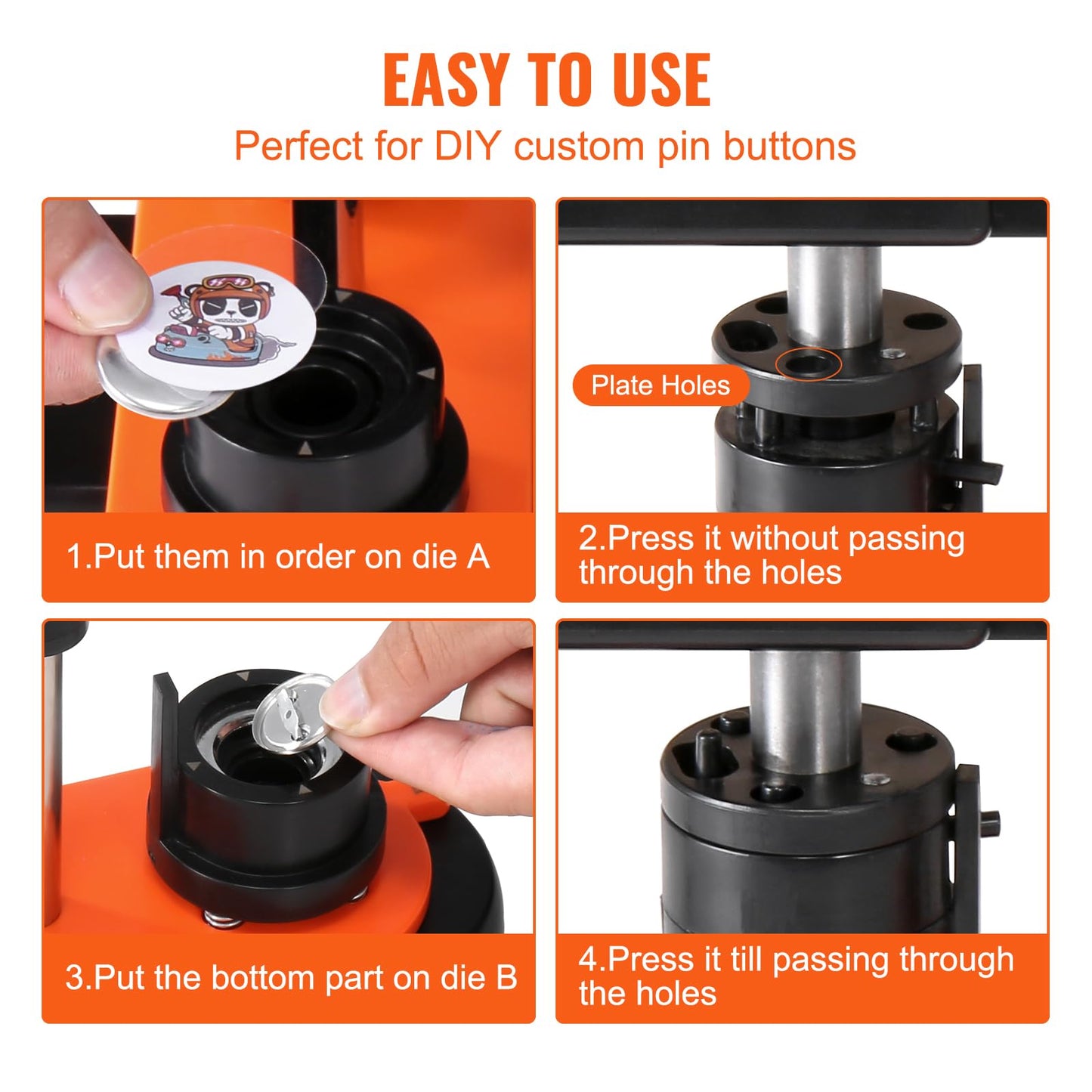 VEVOR Button Maker Machine, 25mm/1 inch Button Maker with 500pcs Button Parts, Ergonomic Arc Handle Punch Press Kit, Pin Maker with Panda Magic Book, for Children DIY Gifts and Christmas