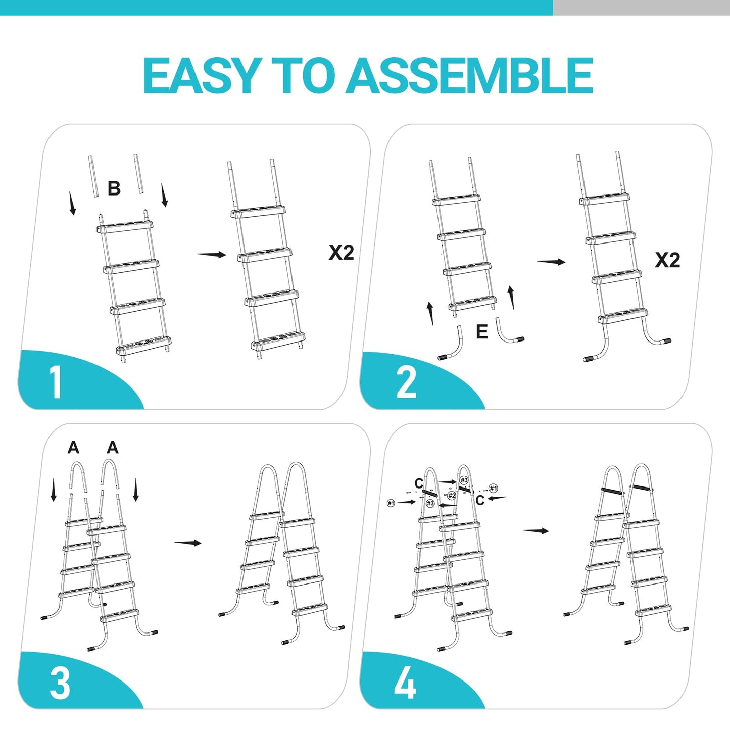 Outvita Metal Frame Above Ground Swimming Pool Entry, 4 Step Exit Ladder for 52" High Wall Pools, 300 Pound Capacity