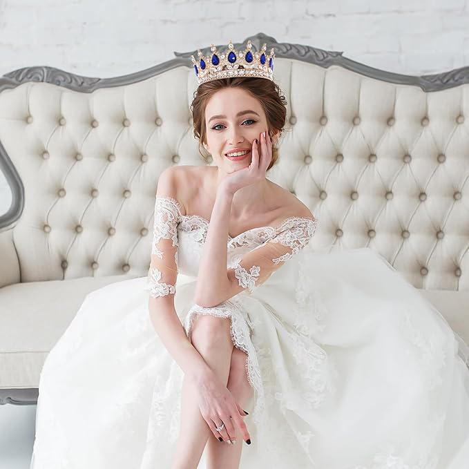 Blue Queen Crown for Women Crystal Tiara for Women Rhinestone Wedding Headband for Bride Hair Accessories for Costume Birthday Party Prom Gifts
