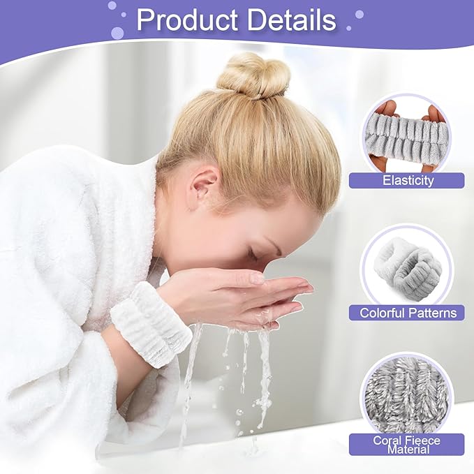 4Pcs Microfiber Wrist Bands for Face Washing - Absorbent Towel Wristbands for Women, Prevents Water from Spilling Down Arms