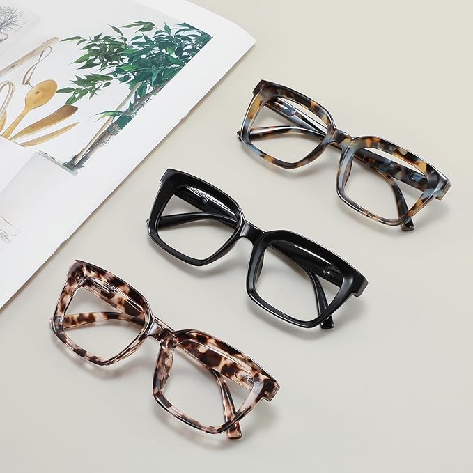 XVXV Reading Glasses for Women Men - Blue Light Blocking Readers Oversize Square Anti Glare with Spring Hinge