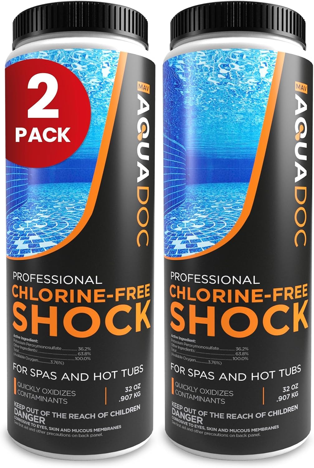AquaDoc Non Chlorine Hot Tub Shock - 32oz (2 Pack) - Enhanced Spa Shock to Assist Bromine and Chlorine - Spa Oxidizer Made in USA