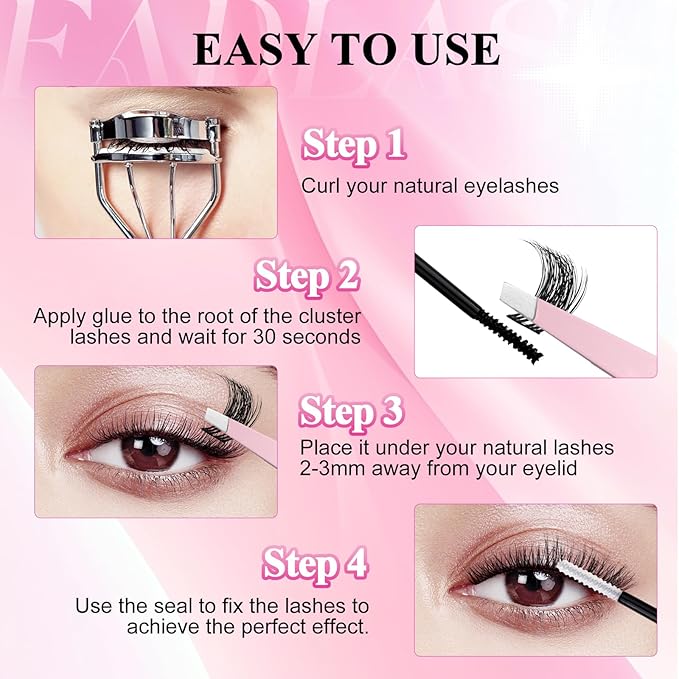 FADLASH Lash Clusters Natural Eyelash Clusters 100D+200D Fluffy Lashes Extensions 8-16mm D Curl DIY at Home (100D+200D, 2 Pack)