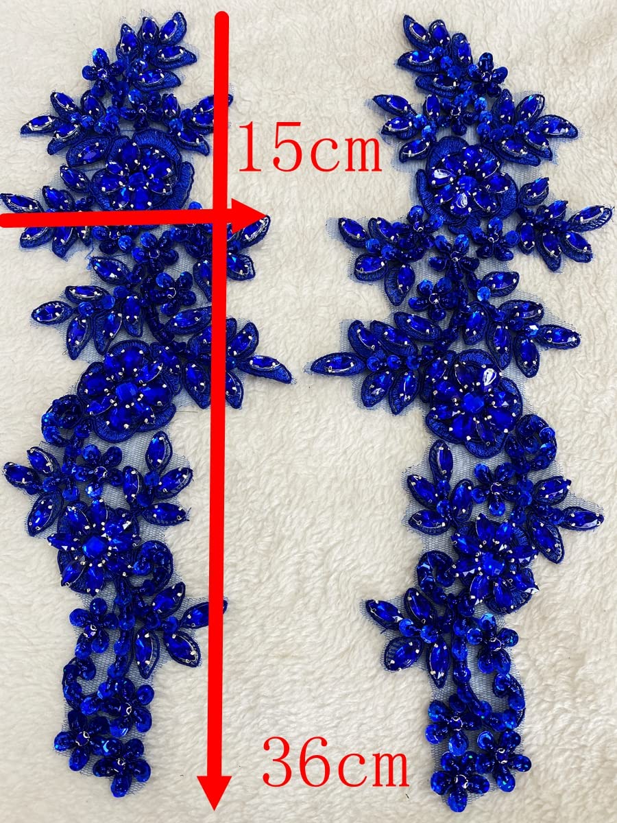 Zbroh Handmade red/White//Green/Blue Rhinestones Applique Sewing Beads Stones Trim lace Patches Accessory for Dress Clothes one Pair (White)