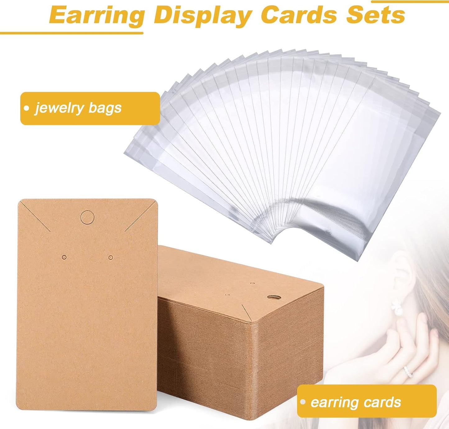 ovsor Works Great 500 Pcs Earring Display Cards - Well-made Earring Cards with Good Paper Quality, Plus Clear 500 Pcs Packaging Bags That Don't Tear Easily, for Earrings Necklace Jewelry Packaging