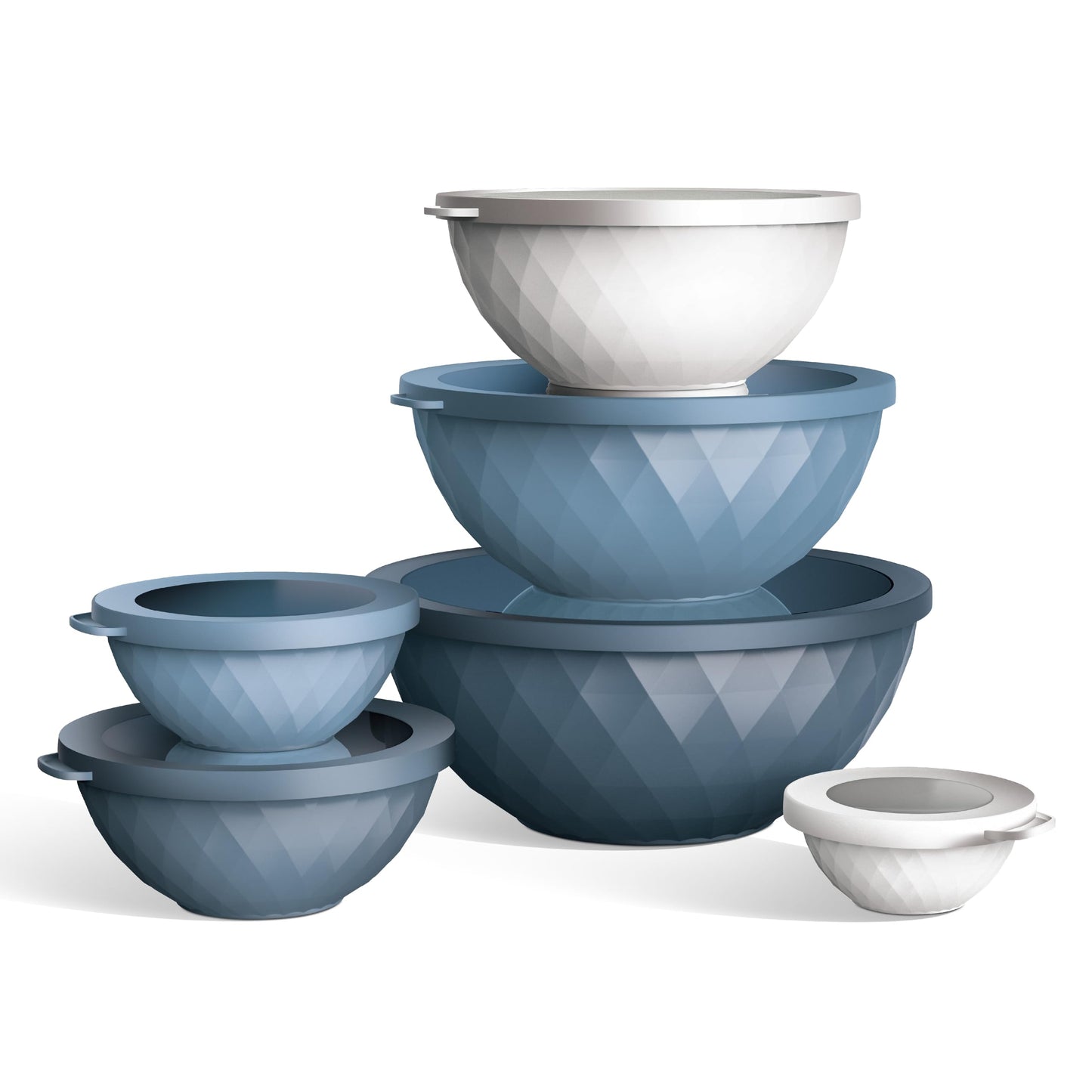 COOK WITH COLOR Mixing Bowls with Lids - 12 Piece Plastic Nesting Bowls Set includes 6 Prep Bowls and 6 Lids, Diamond Design - Microwave Safe (Mint)