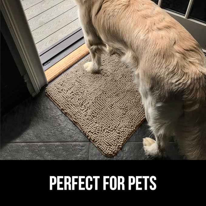 GORILLA GRIP SoakSTOPPER Dog Door Mat, 36x24 Machine Washable Rug Absorbent Doormat Captures Moisture Mud Dirt, Quick Dry Soft Chenille Entryway Rugs Indoor Entrance Mats for Dog Paws, Cappuccino