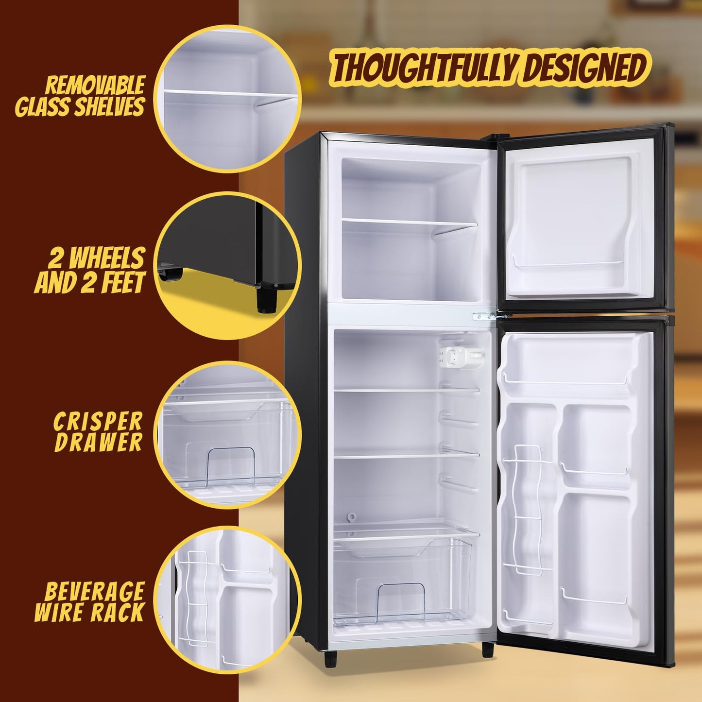 TACOOL 5.0 Cu.Ft Small Refrigerator with Freezer Double Door Mini Fridge Top Freezer Adjustable Temperature for Dorm Office Apartment Silver