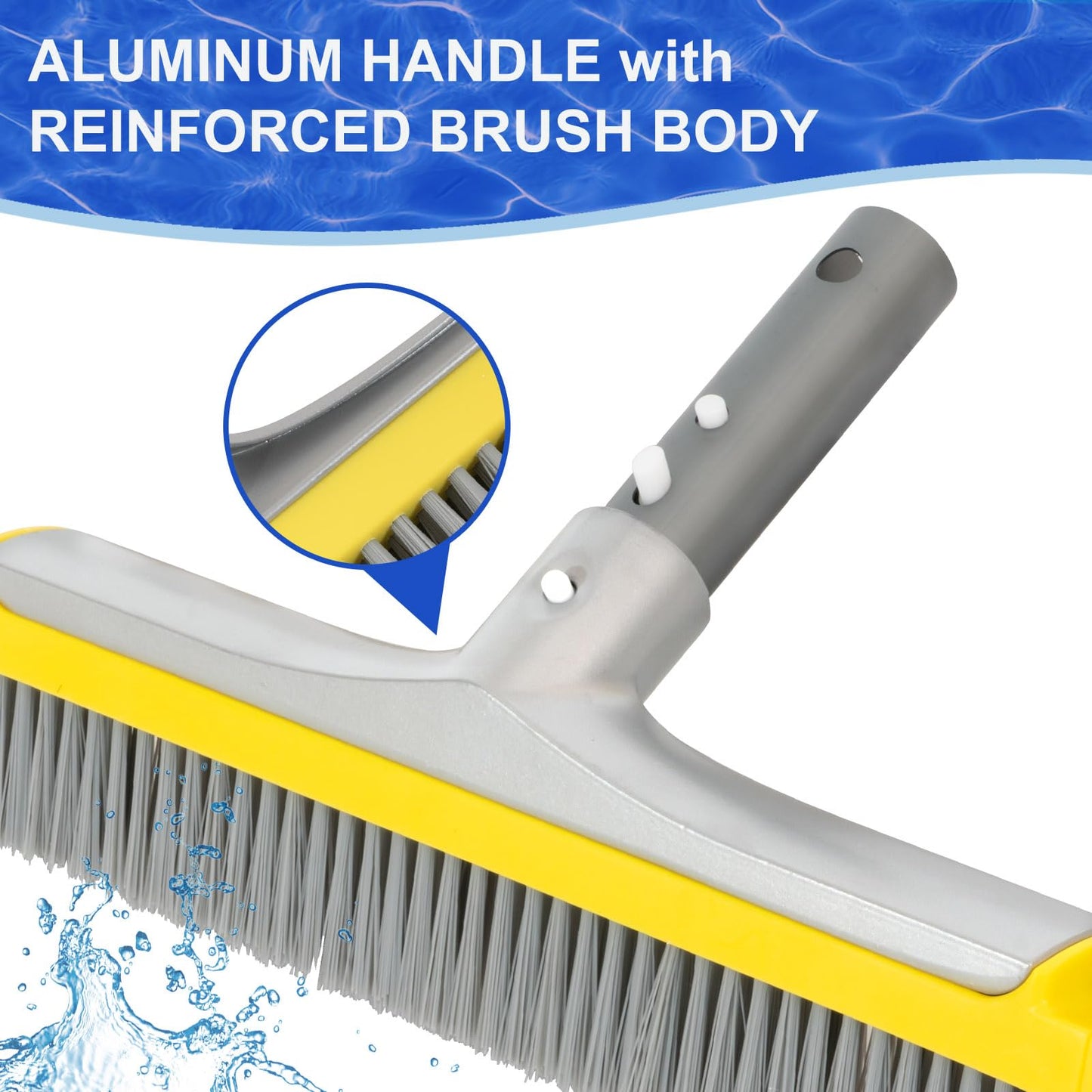 POOLAZA 20'' Pool Brush, Heavy Duty Pool Brushes for Cleaning Pool Walls & Floors, Premium Pool Brush Head for Inground Pools with BPT Bristles & EZ Clip, Curved Ends High-Efficiency Pool Scrub Brush