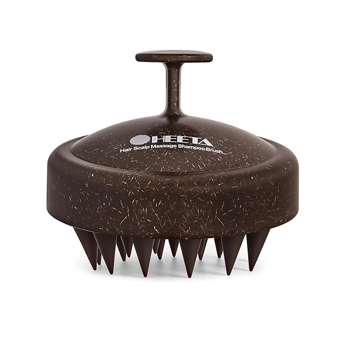 HEETA Scalp Massager Hair Growth, Soft Silicone Scalp Scrubber Shampoo Brush for Exfoliation, Dandruff Removal & Head Massage Stress Relax, Wet & Dry Use for Thick, Thin Hair Care, Dark Brown