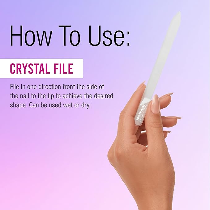 Nail Tek Crystal File - Glass Nail File with Case, Durable and Gentle for Healthy Nails and Cuticles - Travel-Friendly Design, Fuchsia, Medium 5"