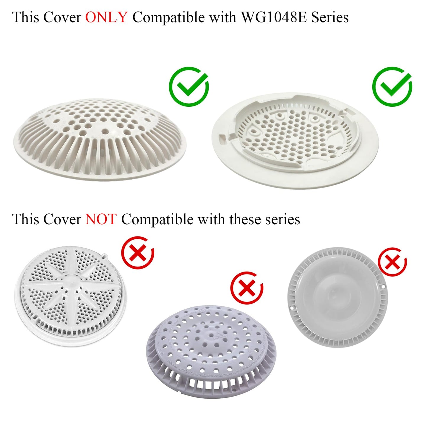 WG1048E White Pool Main Drain Cover Replacement Compatible with WG1048E for Suction and Dual Outlet Cover Replacement for Pools